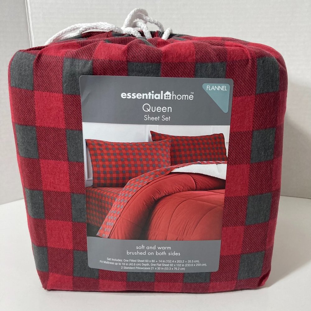 Red Plaid Queen Sheet Set Flannel